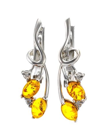 Cognac Amber Earrings In Sterling Silver With Crystals The Verbena, image 