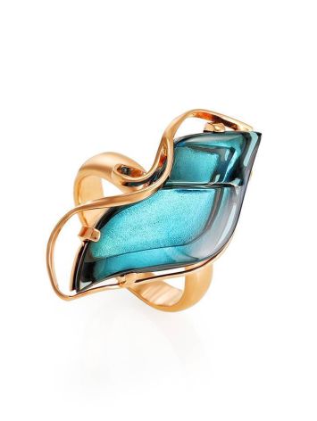Gold-Plated Adjustable Cocktail Ring With Synthetic Topaz The Serenade, Ring Size: Adjustable, image 