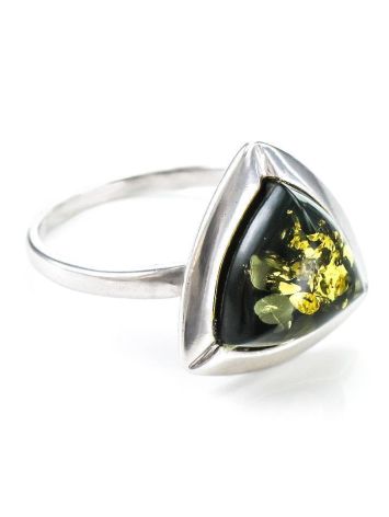 Triangle Silver Ring With Green Amber The Mistral, Ring Size: 12 / 21.5, image 