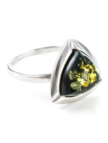 Triangle Silver Ring With Green Amber The Mistral, Ring Size: 13 / 22, image 