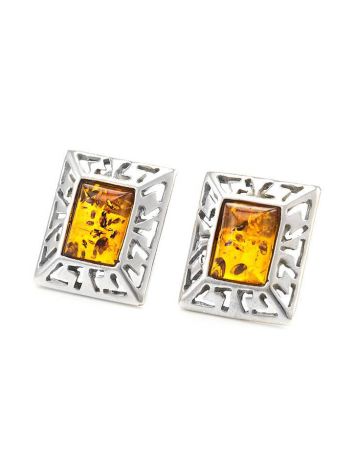 Geometric Cognac Amber Studs In Sterling Silver The Ithaca, image 