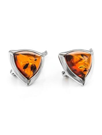 Triangle Silver Earrings With Cognac Amber The Mistral, image 