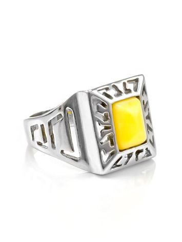 Bold Geometric Honey Amber Ring In Sterling Silver The Ellas, Ring Size: 5.5 / 16, image 