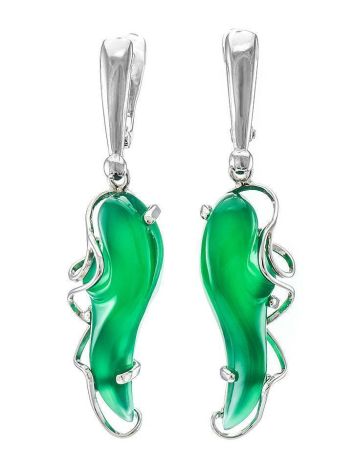 Silver Drop Earrings With Green Synthetic Onyx The Serenade, image 