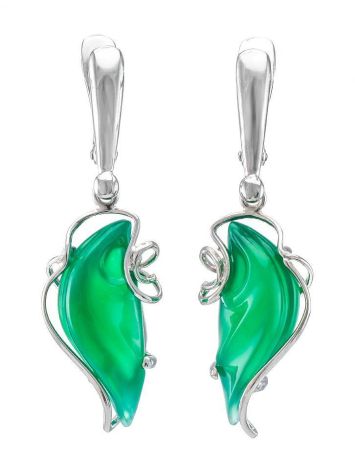 Bright Green Synthetic Onyx Dangle Earrings In Silver The Serenade, image 