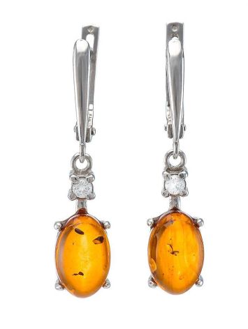 Classy Cognac Amber Earrings In Sterling Silver With Crystals The Nostalgia, image 