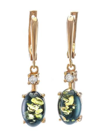Gold-Plated Earrings With Green Amber And Crystals The Nostalgia, image 