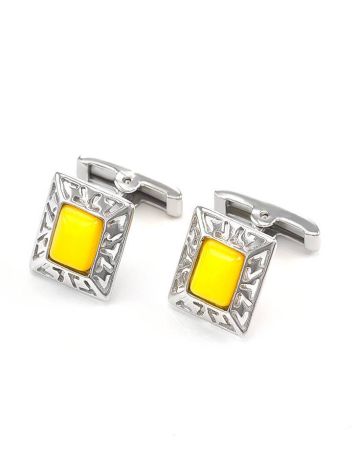 Bold Honey Amber Cufflinks In Sterling Silver The Ithaca, image 