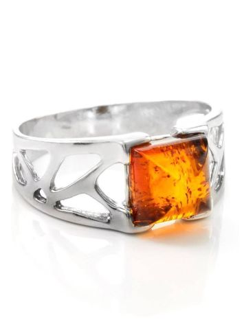 Sterling Silver Ring With Cognac Amber The Artemis, Ring Size: 13 / 22, image 