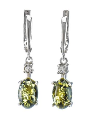 Green Amber Drop Earrings In Sterling Silver With Crystals The Nostalgia, image 