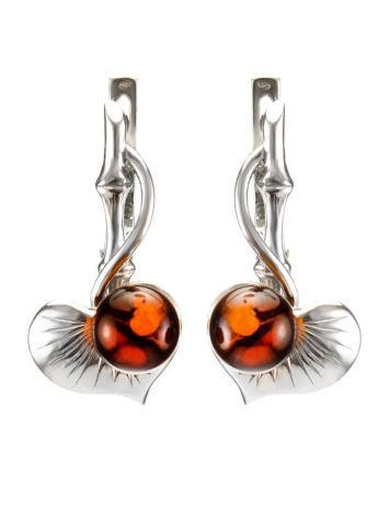 Cognac Amber Earrings In Sterling Silver The Kalina, image 