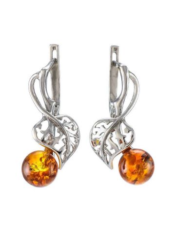 Sterling Silver Earrings With Cognac Amber The Florina, image 