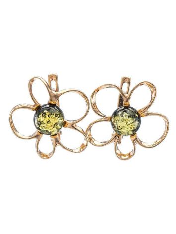 Green Amber Earrings In Gold-Plated Silver The Daisy, image 