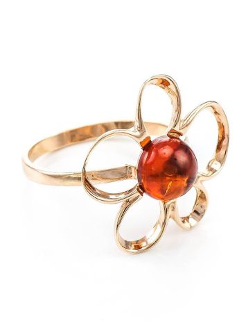 Charming Gold-Plated Ring With Cognac Amber The Daisy, Ring Size: 12 / 21.5, image 