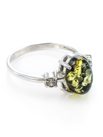 Sterling Silver Ring With Green Amber And Crystals The Nostalgia, Ring Size: 11.5 / 21, image 