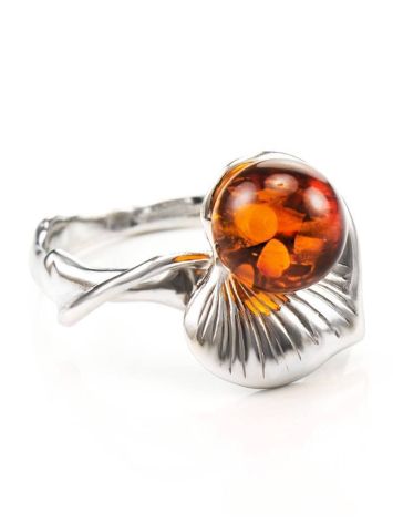 Sterling Silver Ring With Cognac Amber The Kalina, Ring Size: 12 / 21.5, image 
