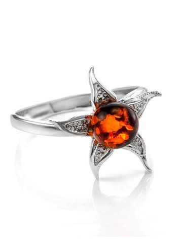 Wonderful Silver Ring With Cognac Amber The Persimmon, Ring Size: 13 / 22, image 