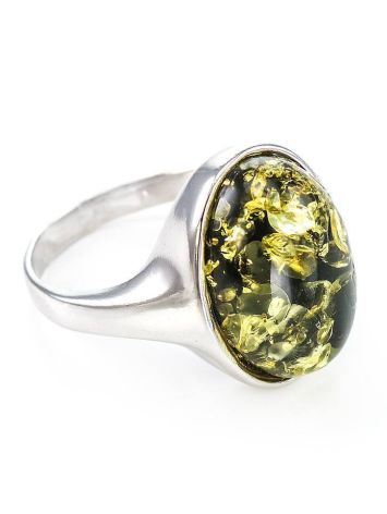 Green Amber Ring In Sterling Silver The Goji, Ring Size: 5.5 / 16, image 
