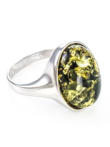 Green Amber Ring In Sterling Silver The Goji, Ring Size: 13 / 22, image 
