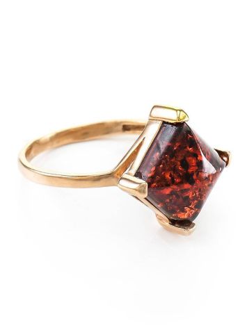 Square Amber Ring In Gold-Plated Silver The Athena, Ring Size: 10 / 20, image 
