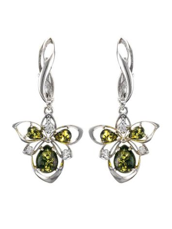 Bold Silver Earrings With Green Amber And Crystals The Edelweiss, image 