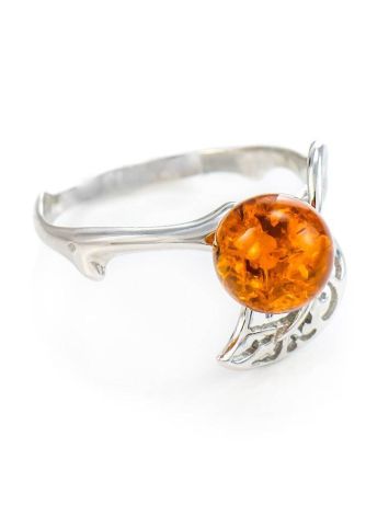 Sterling Silver Ring With Cognac Amber The Florina, Ring Size: 13 / 22, image 