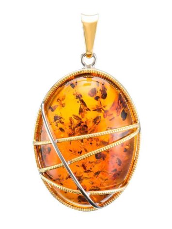 Oval Cognac Amber Pendant In Gold Plated Silver The Meridian, image 