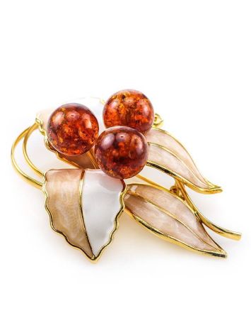 Gold-Plated Brooch With Cognac Amber And Enamel The Beoluna, image 
