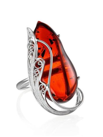 Fabulous Adjustable Amber Ring In Sterling Silver The Dew, Ring Size: Adjustable, image 