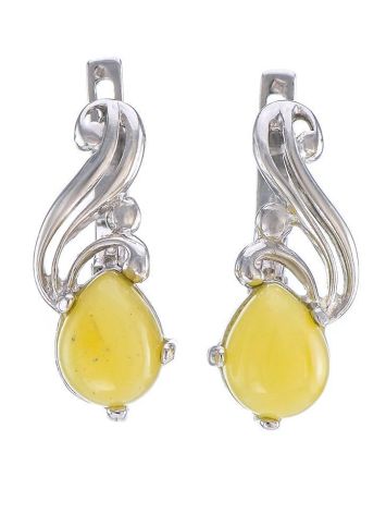 Refined Sterling Silver Earrings With Honey Amber The Swan, image 
