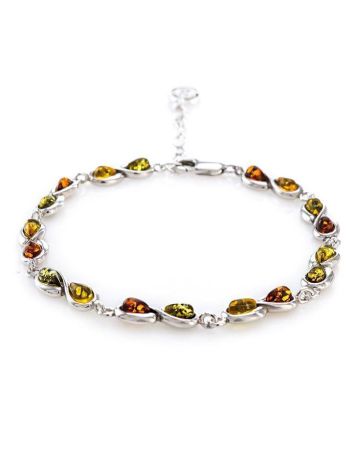 Silver Link Bracelet With Multicolor Amber, image 