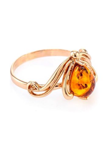 Elegant Gold-Plated Ring With Cognac Amber The Swan, Ring Size: 11.5 / 21, image 