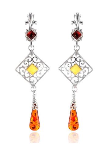 Silver Dangle Earrings With Multicolor Amber The Arabesque, image 