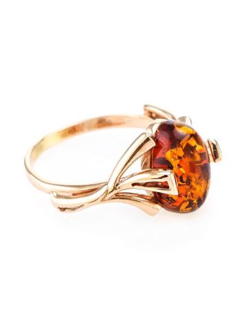 Bright Gold-Plated Ring With Cognac Amber The Crocus, Ring Size: 5 / 15.5, image 