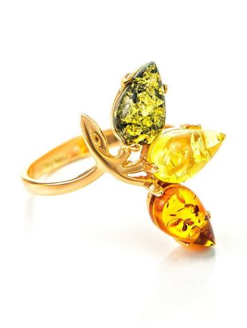 Adorable Multicolor Amber Ring In Gold-Plated Silver The Dandelion, Ring Size: 12 / 21.5, image 