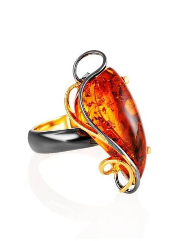 Adjustable Amber Ring In Gold Plated Silver The Rialto, Ring Size: Adjustable, image 