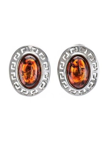 Cognac Amber Earrings In Sterling Silver The Ellas, image 