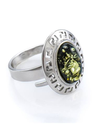 Adjustable Green Amber In Sterling Silver The Ellas, Ring Size: Adjustable, image 