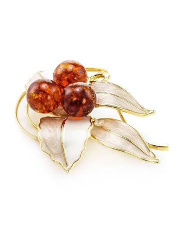 Gold-Plated Brooch With Cognac Amber And Enamel The Beoluna, image 