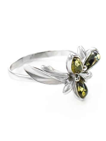 Wonderful Green Amber Ring In Sterling Silver The Verbena, Ring Size: 12 / 21.5, image 