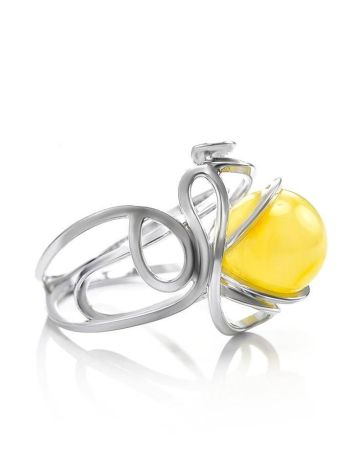 Round Cut Amber Ring In Sterling Silver The Flamenco, Ring Size: Adjustable, image 