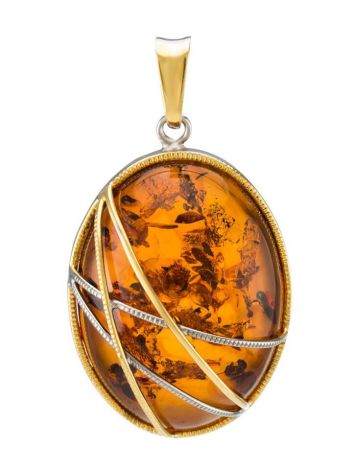 Bold Gold-Plated Pendant With Cognac Amber The Meridian, image 