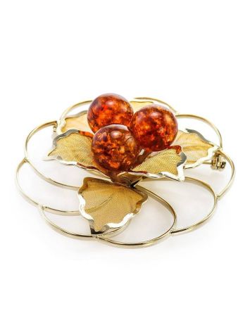 Gold-Plated Brooch With Cognac Amber The Beoluna, image 