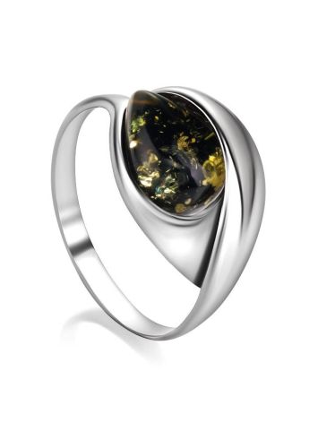 Sterling Silver Ring With Green Amber The Peony, Ring Size: 6 / 16.5, image 