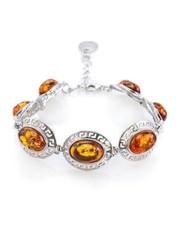 Cognac Amber Link Bracelet In Sterling Silver The Ellas, image 