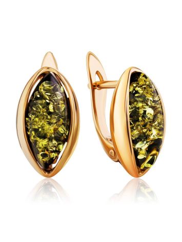 Elegant Green Amber Earrings In Gold The Sophia, image 