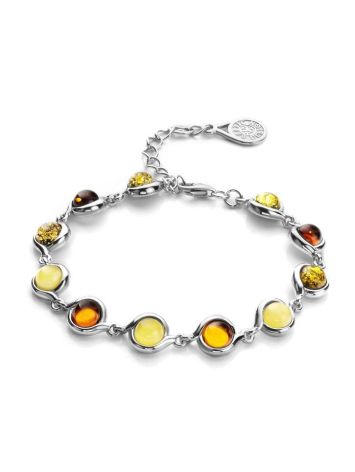 Silver Link Bracelet With Multicolor Amber The Berry, image 