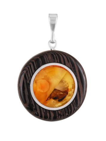 Round Wooden Pendant With Honey Amber The Indonesia, image 
