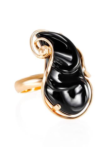 Black Synthetic Onyx Cocktail Ring In Gold-Plated Silver The Serenade, Ring Size: Adjustable, image 