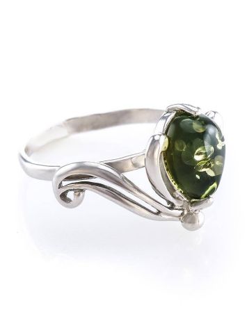 Green Amber Ring In Sterling Silver The Swan, Ring Size: 13 / 22, image 